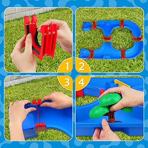 VATOS Water Toy for Kids,39pcs DIY Mini Water Park Building Blocks Toy on Table or Lawn,Beach, Waterway Playset with 2 Boats, for Kids in Summer Outdoor Backyard