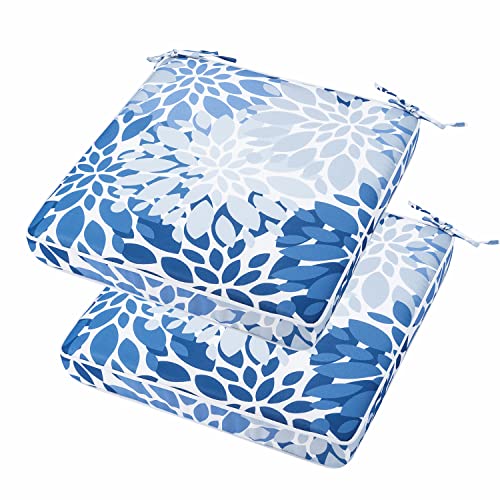 JMKaixin Patio Chair Cushion 19 x 19 Inch Waterproof Outdoor Seat Cushions for Patio Furniture Garden Sofa Couch Chair Pads with Adjustable Straps, Set of 2