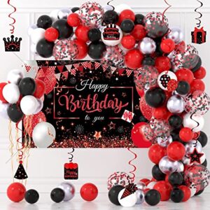 RUBFAC 65pcs 12 Inches Black Red Confetti Balloons Kit, Black Red White Party Balloons with Ribbons for Birthday, Wedding, Baby Shower, Graduation Decorations