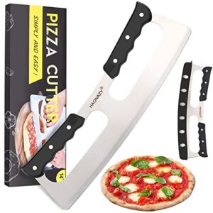 sharp pizza cutter rocker 14 inch with double handles and protective cover, good for kitchen dining room by haonazy