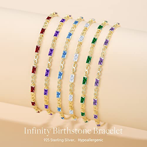 CDE 925 Sterling Silver Birthstone Tennis Bracelets for Women Dainty Simple Infinity Symbol Link Charm Bracelet Birthday Anniversary Valentine's Mother's Day Gifts for Mom Wife Mom Her Girl, Chain Length 6.7”+1.6” (Gold-05-May-Emerald Green)