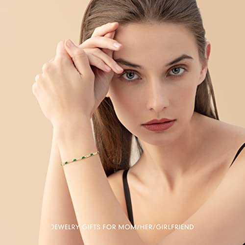 CDE 925 Sterling Silver Birthstone Tennis Bracelets for Women Dainty Simple Infinity Symbol Link Charm Bracelet Birthday Anniversary Valentine's Mother's Day Gifts for Mom Wife Mom Her Girl, Chain Length 6.7”+1.6” (Gold-05-May-Emerald Green)