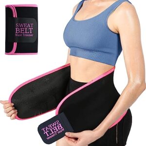 zpp waist trimmer belt for women and men, sweat band waist trainer belt, belt tummy toner low back and lumbar support with high-intensity training & workouts (pink m)