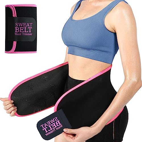 ZPP Waist Trimmer Belt for Women and Men, Sweat Band Waist Trainer Belt, Belt Tummy Toner Low Back and Lumbar Support with High-Intensity Training & Workouts (Pink M)