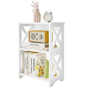 fixwal side table end table 3 tier white nightstand small bookshelf bookcase for small spaces, bedroom, living room, bathroom, office, dorms