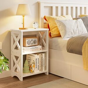 Fixwal Side Table End Table 3 Tier White Nightstand Small Bookshelf Bookcase for Small Spaces, Bedroom, Living Room, Bathroom, Office, Dorms