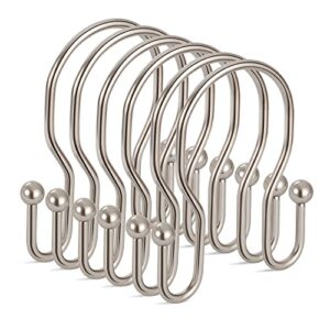 24 pack double shower curtain hooks rings, tenovel double sided shower curtain hooks rust proof for shower curtain, stainless steel bathroom shower hangers rings for shower rods, brushed nickel