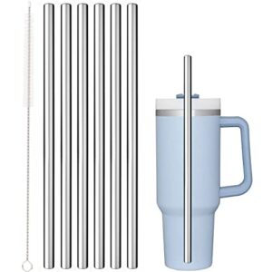 Stainless Steel Straw Replacement for Stanley 40 oz 30 oz Adventure Quencher Travel Tumbler Cup, 6 Pack Reusable Straws with Cleaning Brush Compatible with Stanley Tumbler Cup Accessories