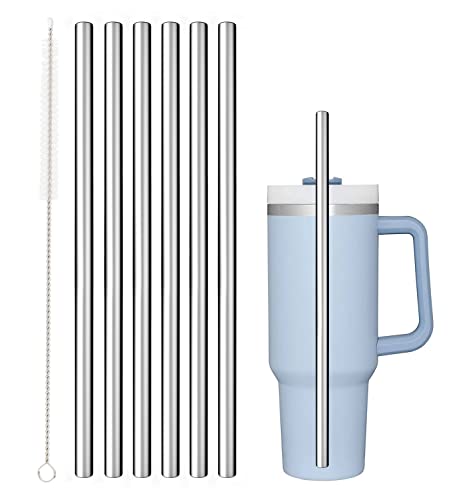 Stainless Steel Straw Replacement for Stanley 40 oz 30 oz Adventure Quencher Travel Tumbler Cup, 6 Pack Reusable Straws with Cleaning Brush Compatible with Stanley Tumbler Cup Accessories