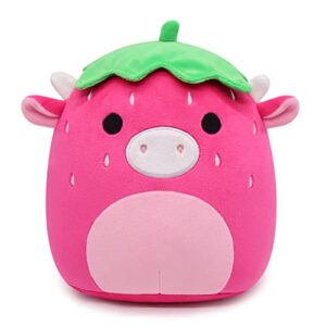strawberry cow plush stuffed animal cow plush pillow toys, kawaii cow plushie stuffed cow plush toy, 3d cute soft cow pillow for christmas birthday kids gifts home car decoration (strawberry cow)