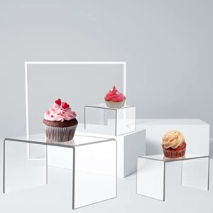 Ouskr 6 Pcs Acrylic Risers for Display, Acrylic Display Riser, Clear Display Stands for Shelf Dessert Cupcake Candy Food Tabletop Collectibles Product Bar Action Figure Jewelry Showcase (3- 4- 5 IN)