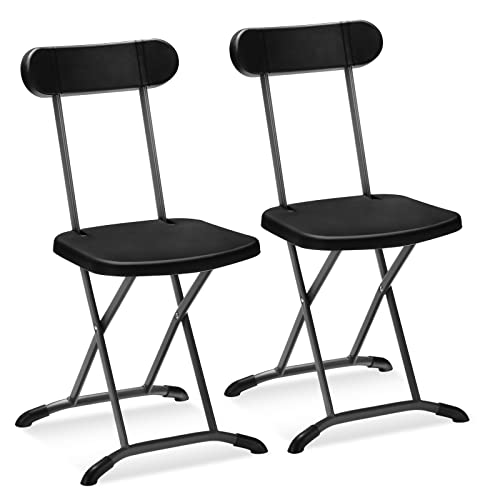 GYMAX Folding Chair, 400lbs Plastic Chairs Set with Steel Frame & Ergonomic Curved Back, Indoor & Outdoor Commercial Event Seat for Meeting, Wedding, Stackable Lightweight Folding Chairs (2, Black)