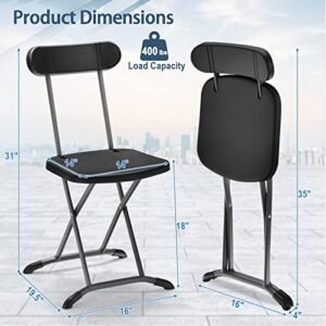 GYMAX Folding Chair, 400lbs Plastic Chairs Set with Steel Frame & Ergonomic Curved Back, Indoor & Outdoor Commercial Event Seat for Meeting, Wedding, Stackable Lightweight Folding Chairs (2, Black)