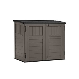 Suncast 4' x 2' Horizontal Storage Shed - Natural Wood-Like Outdoor Storage - Stoney & 33 Gallon Hideaway Can Resin Outdoor Trash with Lid Use in Backyard, Deck, or Patio, 33-Gallon, Brown