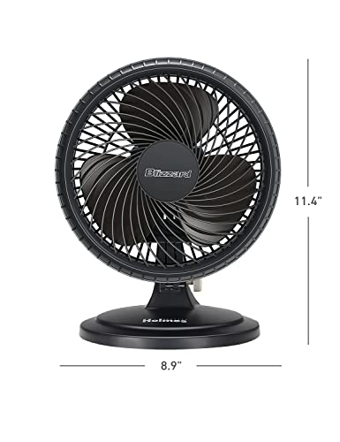 HOLMES BLIZZARD 7" Table Fan, 2 Speeds, 3 Blades, 85° Oscillation, 20° Adjustable Head, Home, Bedroom and Office, Charcoal Matte