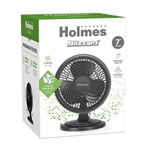 HOLMES BLIZZARD 7" Table Fan, 2 Speeds, 3 Blades, 85° Oscillation, 20° Adjustable Head, Home, Bedroom and Office, Charcoal Matte