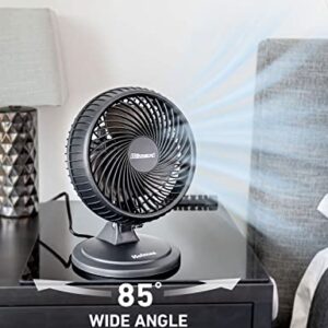 HOLMES BLIZZARD 7" Table Fan, 2 Speeds, 3 Blades, 85° Oscillation, 20° Adjustable Head, Home, Bedroom and Office, Charcoal Matte