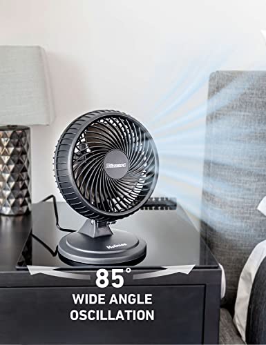 HOLMES BLIZZARD 7" Table Fan, 2 Speeds, 3 Blades, 85° Oscillation, 20° Adjustable Head, Home, Bedroom and Office, Charcoal Matte