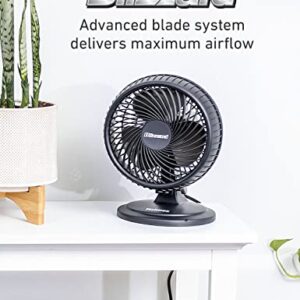 HOLMES BLIZZARD 7" Table Fan, 2 Speeds, 3 Blades, 85° Oscillation, 20° Adjustable Head, Home, Bedroom and Office, Charcoal Matte