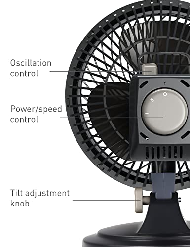 HOLMES BLIZZARD 7" Table Fan, 2 Speeds, 3 Blades, 85° Oscillation, 20° Adjustable Head, Home, Bedroom and Office, Charcoal Matte