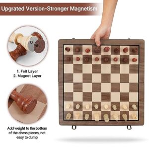 Chess Sets - 15 Inch Wooden Magnetic Chess & Checkers Set Board Game - with 2 Extra Queen Pieces - Chess Sets for Adults - Chess Set for Kids