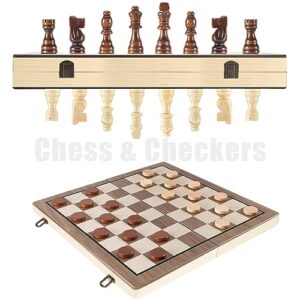 Chess Sets - 15 Inch Wooden Magnetic Chess & Checkers Set Board Game - with 2 Extra Queen Pieces - Chess Sets for Adults - Chess Set for Kids