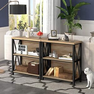 FATORRI Small Bookcase, Wood and Metal Low Short Bookshelf, Industrial Book Case and Rustic Book Shelf for Small Space (Rustic Oak)