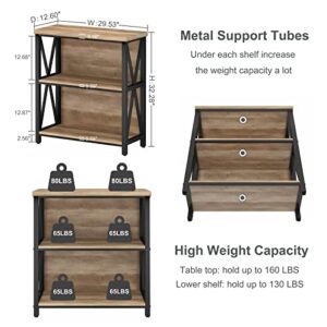 FATORRI Small Bookcase, Wood and Metal Low Short Bookshelf, Industrial Book Case and Rustic Book Shelf for Small Space (Rustic Oak)