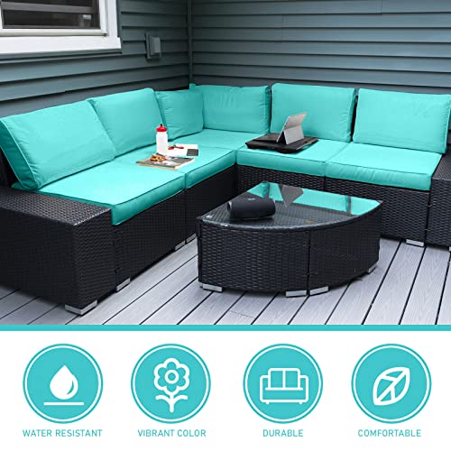 Kinlop 15 Pack Outdoor Cushion Covers Set, Replacement Patio Furniture Cushions, Outdoor Sectional Cushions for 6 Seat Sectional Furniture Sofa Chair with Water Repellent Fabric Cover (Turquoise)