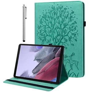 vodefox case fits amazon kindle fire 7 tablet (2022 release-12th gen) latest model 7",pu leather folio stand embossed deer&tree cover with elastic band stylus slim fit protective cover - green