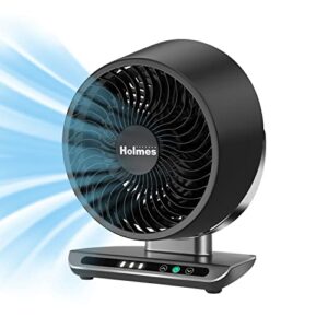 holmes blizzard 6" air circulator digital fan, 3 speeds, 90° adjustable head tilt, capacitive touch control, ideal for home, bedroom, kitchen or office, black
