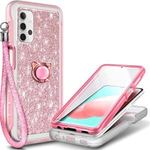 NGB Supremacy Compatible with Samsung Galaxy A23 4G/5G Case, Full Body Protection with [Built-in Screen Protector] Ring Holder/Wrist Strap, Slim Fit Shockproof Bumper Durable Cover (Rose Gold)
