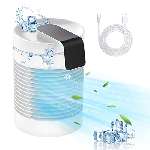 Portable Air Conditioners Fan, Portable AC 90°/360° Auto Oscillation with 3-Speed, 500ml Portable AC Air Conditioner Evaporative Air Cooler Quite Mini Personal Air Conditioner for Small Room Car