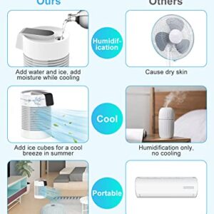 Portable Air Conditioners Fan, Portable AC 90°/360° Auto Oscillation with 3-Speed, 500ml Portable AC Air Conditioner Evaporative Air Cooler Quite Mini Personal Air Conditioner for Small Room Car