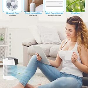 Portable Air Conditioners Fan, Portable AC 90°/360° Auto Oscillation with 3-Speed, 500ml Portable AC Air Conditioner Evaporative Air Cooler Quite Mini Personal Air Conditioner for Small Room Car