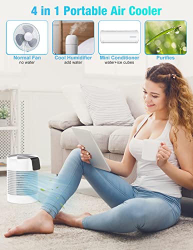 Portable Air Conditioners Fan, Portable AC 90°/360° Auto Oscillation with 3-Speed, 500ml Portable AC Air Conditioner Evaporative Air Cooler Quite Mini Personal Air Conditioner for Small Room Car
