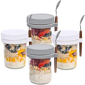 mason jars for overnight oats: 4 pack overnight oats containers with lids and spoons - 16 oz glass food storage containers for milk, cereal, fruit - oatmeal jars/canning jars/food jars & canisters