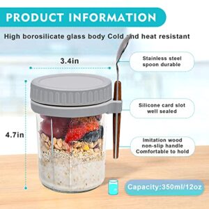 Mason Jars for Overnight Oats: 4 Pack Overnight Oats Containers with Lids and Spoons - 16 oz Glass Food Storage Containers for Milk, Cereal, Fruit - Oatmeal Jars/Canning Jars/Food Jars & Canisters