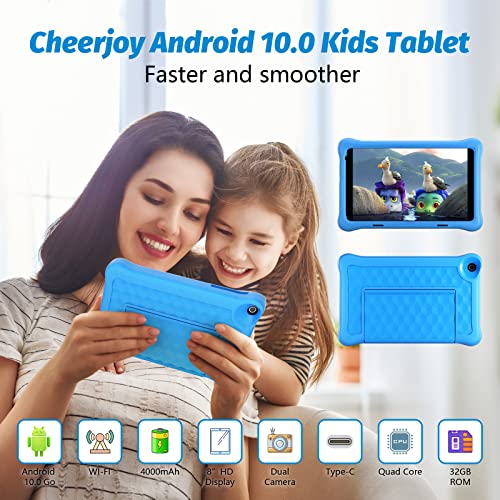 Cheerjoy Kids Tablet 8 inch Tablet for Kids 4000mAh 2GB+32GB HD 1280 * 800 Learning Kids Tablets with WiFi, Bluetooth, Dual Camera, Parental Control (Blue)