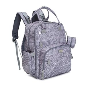 babbleroo diaper bag backpack - baby essentials travel tote - multi function waterproof diaper bag, travel essentials baby bag with changing pad, stroller straps & pacifier case - unisex, gray swirls