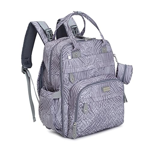 BabbleRoo Diaper Bag Backpack - Baby Essentials Travel Tote - Multi function Waterproof Diaper Bag, Travel Essentials Baby Bag with Changing Pad, Stroller Straps & Pacifier Case - Unisex, Gray Swirls