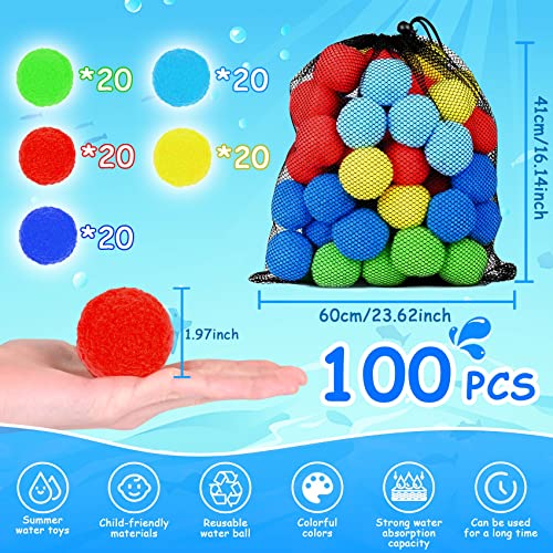 AXRUNZE Reusable Water Balloons 100PCS Soaker Water Balls Kids Outdoor Toys for Pool Water Toys 5 Colors, 1x mesh Bag, Rightness Beach Ball for Children and Young Boys and Girls