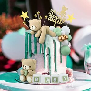 41 Pcs/Set Bear Cake Toppers Mini Bear Cake Decorations Cake Toppers Gold White Pearl Ball for Boy Girl Baby Shower Birthday Party Decorations (Green, Brown, Cute Style)