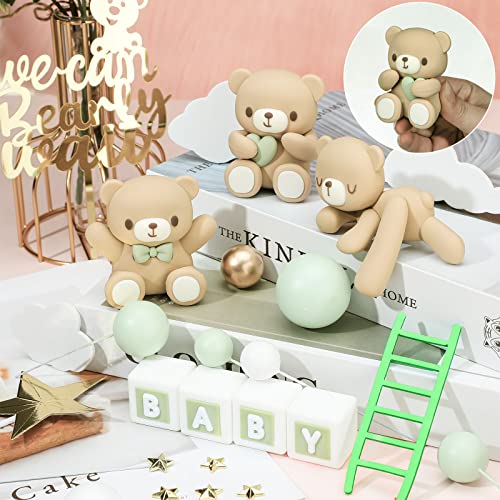 41 Pcs/Set Bear Cake Toppers Mini Bear Cake Decorations Cake Toppers Gold White Pearl Ball for Boy Girl Baby Shower Birthday Party Decorations (Green, Brown, Cute Style)