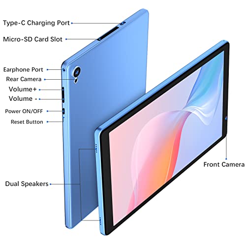 WeTap Android Tablet 10 inch Tablets丨 M10 Android 12 OS, 2+32GB Memory, Dual Camera Android Tablet, 1280x800 IPS Display Tablets, Quad-Core Processor, 6000 Mah Battery Bluetooth WiFi (Dark Blue)