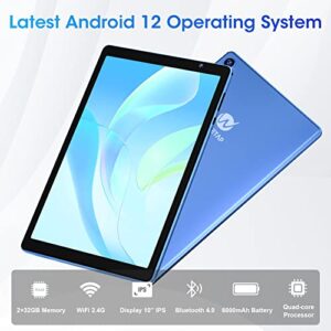 WeTap Android Tablet 10 inch Tablets丨 M10 Android 12 OS, 2+32GB Memory, Dual Camera Android Tablet, 1280x800 IPS Display Tablets, Quad-Core Processor, 6000 Mah Battery Bluetooth WiFi (Dark Blue)