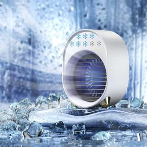 portable air conditioner fan, mini evaporative air cooler fan with 3 wind speeds, usb air cooler with colorful night lights for room camping car office (white)