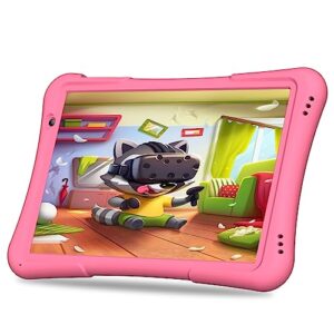 pritom 10 inch kids tablet android 12 tabletas 32gb, quad-core, 6000mah, large hd ips display, wifi 6, dual camera, bluetooth, toddler tablet for kids age 3+, pink