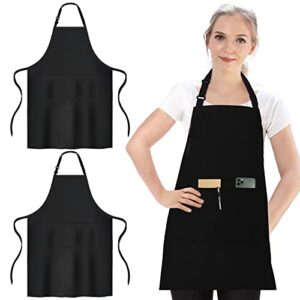 aettechgd 2 pack chefs apron for women men with pockets, top-notch black bib aprons water & oil resistant, premium adjustable kitchen aprons for kitchen, crafting, bbq, drawing, cooking and more