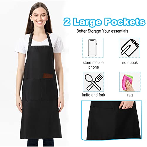 Aettechgd 2 Pack Chefs Apron for Women Men With Pockets, Top-notch Black Bib Aprons Water & Oil Resistant, Premium Adjustable Kitchen Aprons for Kitchen, Crafting, BBQ, Drawing, Cooking and More